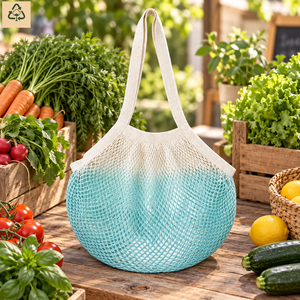 Sac en filet de coton naturel 41x72 cm, sac de courses réutilisable en maille, vente en gros, logo personnalisé OEM - Product Image 6