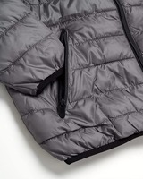 Veste matelassée en toile à capuche pour homme, gris uni, polyester, coupe-vent, manteau d'hiver décontracté, fermeture éclair, poches avant, broderie