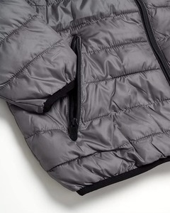 Men's Hooded Canvas Puffer Jacket Solid Gray Polyester Windproof Casual Winter <b>Coat</b> with Zipper Closure and Front Pockets - Product Image 5
