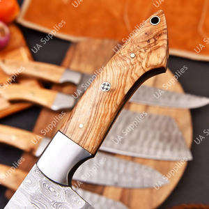 Ensemble de 5 couteaux de chef OEM OBMChef en acier Damas fait main, manche ergonomique en olivier, étui en cuir (longueur de lame 4,5-9 pouces) - Product Image 3