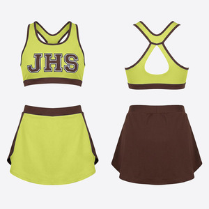 Ensemble d'uniformes de cheerleading personnalisés pour femmes, tenue d'entraînement, crop top imprimé, jupe de danse avec lettres en strass, en spandex, taille XXS, 100% spandex - Product Image 3