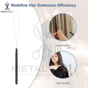 Black Handle Micro Ring Hair Extension Loop <b>Needle</b> Wire <b>Threader</b> Pulling Hook Set Professional Stylist Equipment - Product Image 4