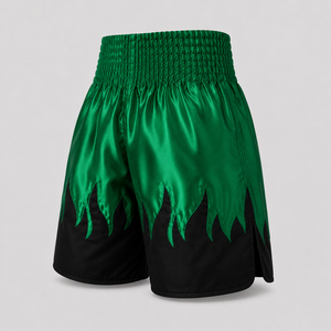 Pantalones Cortos de Boxeo de Satén Verde con Borde Flameado para Mujer, Ropa de Artes Marciales, Corte Regular, Talla Adulto, Precio al por Mayor, Diseño Personalizado OEM - Product Image 3