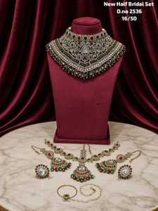 Kundan Zircon Orthodox Bridal <b>Necklace</b> Earrings <b>Set</b> <b>Indian</b> Wedding Antique Bronze Plated Alloy Imitation Jewelry Flower Design - Product Image 3