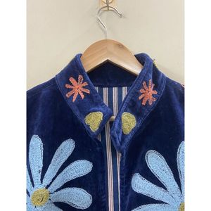 Hand Embroidered 100% Cotton Velvet Jacket Women Mandarin Collar Full Sleeve Floral <b>Pattern</b> Spring Bohemian Style Coat - Product Image 3