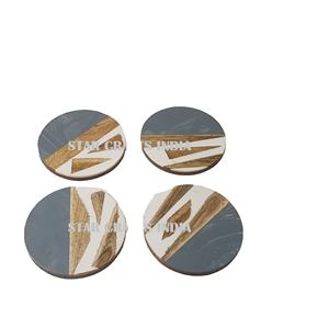 Wholesale Round <b>Wood</b> Resin Coasters Cork Art Nordic Absorbent for Drink <b>Placemats</b> Custom Sublimation Coasters Set Holder Blank - Product Image 1