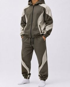 Men's White Blue Color Blocking Tracksuit Full <b>Zip</b> <b>Hooded</b> Sporty Style Regular Fit Autumn Wear With Side Pockets - Product Image 5