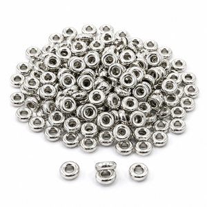 Perles entretoises en forme de donut, couleur argent, métal blanc, diamètre extérieur 5 mm, pour la fabrication de bijoux, colliers, bracelets, artisanat DIY, Shree Ambikanath - Product Image 1
