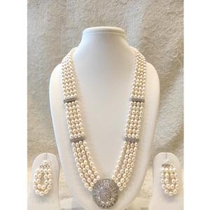 Ensemble de perles longues de qualité supérieure, finition argentée, avec zircon CZ, élégant et magnifique, avec boucles d'oreilles, collection pour mariage - Product Image 2