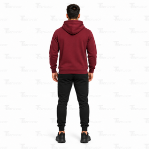 Sudadera con Capucha Color Granate para Hombre, 100% Algodón, Felpa Francesa, Corte Regular, Informal, con Bolsillo Frontal con Logotipo, Diseño Otoñal - Product Image 4