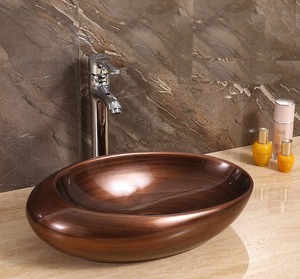 Lavabo Ovalado de Cobre de Lujo para Baño, Lavabo de Metal Tallado Antiguo - Product Image 6