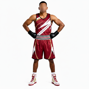 Ensemble de boxe bleu et blanc en polyester, vêtements d'entraînement avec gants, shorts et haut respirants pour toutes les saisons - Product Image 4