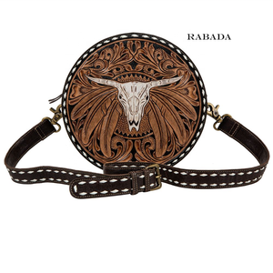 Gran oferta, nuevo diseño personalizado, bolso cruzado circular de cuero de diseñador para mujer, monedero cruzado redondo tallado en herramientas occidentales - Product Image 1