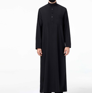 Nouvelle conception 2026 – Thobes longs noirs à col et boutons, style Daffah Jubbah, excellente qualité, pour adultes (Qatar, Oman, Dubaï) - Product Image 1
