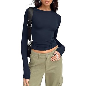China Bangladesh Factory Price OEM Customized Logo Summer Knitted Breathable Womens Neck Casual Base Layer <b>Top</b> - Product Image 3