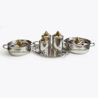 Ensemble de pots et casseroles de cuisine en argent martelé faits à la main avec boutons en forme de citrouille plaqués or, ensemble de vaisselle royale haut de gamme, coffret cadeau