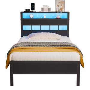 23.7kgs/26.7kgs Smart <b>Bed</b> with Led Lighted Headboard Linen Up-holstered Queen Size Foldable Black/<b>White</b> <b>Metal</b> Vietnam OEM/ODM - Product Image 2