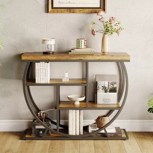 Mesa de Centro Moderna de Estilo Industrial con Superficie de Madera y Estructura Metálica, Mueble de Sala de Estar con Almacenamiento - Product Image 4
