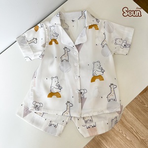 Conjunto de Pijama de Manga Corta para Niños, Ropa de Dormir Transpirable y Ligera para Verano, Tela de Satén Suave, Ropa de Dormir Cómoda, OEM Personalizado - Product Image 1