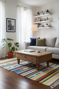 Tapis en coton fait main - Motif floral, poils longs, lavable en machine et réversible, style moderne pour les voyages et la maison - Product Image 3