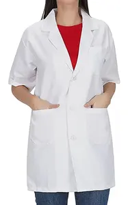 女性の白い半袖コットンドクターエプロン病院制服医療ラボコート
