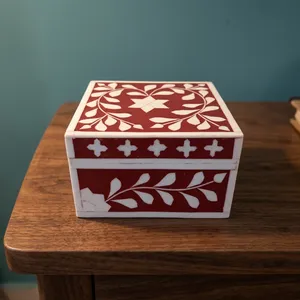 Caja de Joyería de Madera Floral Hecha a Mano con Incrustaciones de Hueso, Organizador de Baratijas con Tapa Cuadrada, Estuche de Almacenamiento Decorativo para el Hogar, Caja de Regalo - Product Image 3