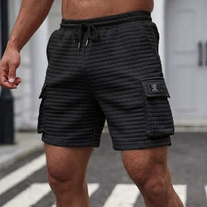 Shorts cargo en velours côtelé rouge pour homme, taille à cordon de serrage, poches avant avec logo, style décontracté, respirant, taille mi-haute - Product Image 2