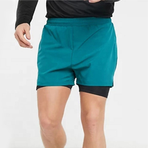 Men Solid Color Quick Dry Running Shorts <b>Mid</b> Elastic Waist Sporty Style 100% Cotton Short Length Knitted Fabric - Product Image 2