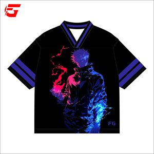 Maillots rétro Jujutsu Kaisen entièrement personnalisés, 100 % polyester, coupe ample, impression par sublimation, prix usine, fabriqués au Pakistan - Product Image 4