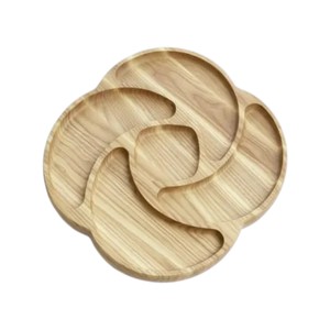 Round Wooden Divided Serving Platter Sectional <b>Snack</b> <b>Tray</b> with Dipping Sauce Holder For Party Fruit Nut Candy Dish Wholesale - Product Image 1