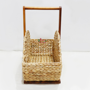 Water Hyacinth Storage Basket with Wooden Handle <b>Rustic</b> Design for <b>Wardrobe</b> Organization Multifunction - Product Image 6