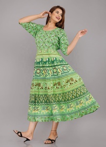 100% Pure Cotton Women Anarkali Kurti O-Neck Long Floor-Length Silk Lining Breathable Eco-Friendly Casual <b>Dress</b> - Product Image 3