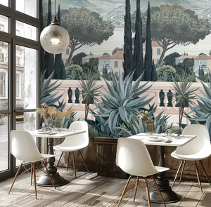 Papel Tapiz Fotográfico Murales Finca Azul Marrón Crema Vinilo No Tejido Mural Plantas para Hotel Scenic - Product Image 1