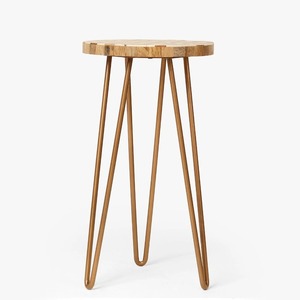 Pot de fleurs rond en métal avec incrustation de bois, pieds en métal, style rustique, pour intérieur, extérieur, jardin, patio - Product Image 4