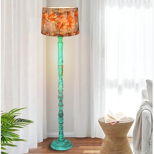 Distressed <b>Teal</b> Floor <b>Lamp</b> Vintage Wood Standing Light Hand-Painted Floral <b>Lamp</b> Antique Finish Spindle Base Shabby Chic Decor - Product Image 3