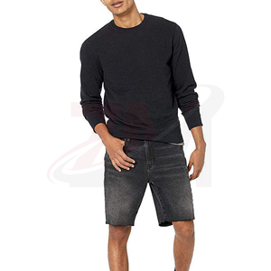 Men's Black Denim Shorts Straight Leg Mid Waist Stonewashed Cotton Casual Summer Wear Plain Denim Jean Shorts Custom Fashion - Product Image 1