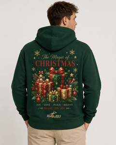 SALEH ENTERPRISES Sweat-shirt à capuche en polaire vert pour homme, imprimé Noël, avec motif cadeau et logo au dos - Product Image 1