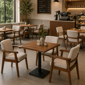 เก้าอี้ทานอาหารไม้สักแท้สไตล์โมเดิร์น หุ้มผ้า สำหรับร้านกาแฟ ร้านอาหาร โรงแรม เฟอร์นิเจอร์รับประทานอาหาร - Product Image 4