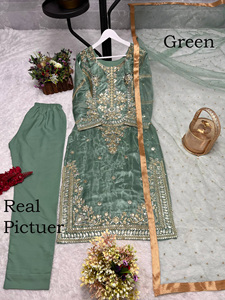 Conjunto de ropa de fiesta étnica más vendido Top DE TRABAJO bordado Dupatta Salwar Kameez Kurti pantalón ecológico cintura al por mayor - Product Image 4