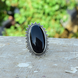 Anillo de ónix negro ovalado natural de diseño, plata de ley 925, anillo de piedras preciosas hecho a mano para mujer - Product Image 4