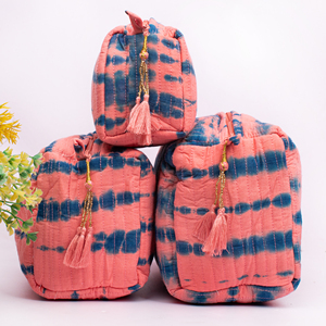 Pochette matelassée en coton écologique, grande capacité, imprimée au bloc, lavable, faite à la main, esthétique, avec fermeture éclair, pour cadeaux, vente en gros - Product Image 2