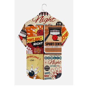 Chemise Hawaïenne Homme Thème Bowling Manches Courtes Imprimée Tenue de Vacances Respirante 100% Coton Anti-Plis Tricotée Chemises d'Été - Product Image 2