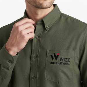 Chemise habillée à manches longues pour homme WIZE INTERNATIONAL, vert olive, col boutonné, couleur unie, style décontracté élégant, respirante, 100% coton - Product Image 3