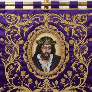 Handcrafted Processional <b>Banner</b> Designed With Premium Heavy Weight Purple Velvet Fabric And Adorned With Intricate Gold Bullion - Product Image 5