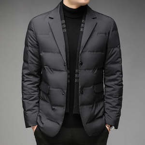 Mego Industry Men's Long Puffer Jacket Stand Collar Single Breasted Thick Quilted Coat Casual Solid Black 100% Polyester <b>Winter</b> - Product Image 3