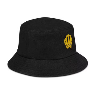 Sombrero tipo pescador negro con logo de fantasma bordado en amarillo, unisex, informal, para primavera y verano - Product Image 2