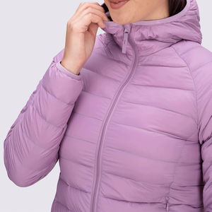 Chaqueta acolchada con capucha morada para mujer, abrigo de invierno con cremallera y manga larga - Product Image 5