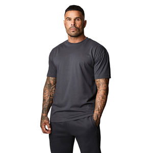 T-shirt pour homme en gris foncé uni, col rond, coupe ajustée, manches courtes, respirant, décontracté, à porter en été - Product Image 1