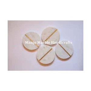 Pure White Premium Best Class Design Top Product Marble Inlay Coaster Set With Round Shape For Home And Hotel Decoration Item - Product Image 2