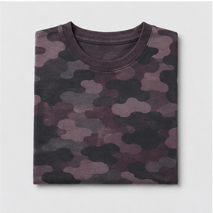 Camiseta de Manga Corta para Hombre con Cuello Redondo y Estampado de Camuflaje Ovalado Color Ciruela Atardecer, Personalizada, MTS-CAMO-0009 - Product Image 6
